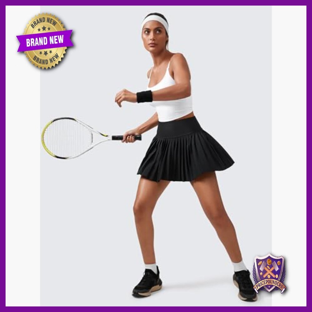 High Waisted Pleated Tennis Skort with Pockets Tummy Control Active Wear - Picture 3 of 6